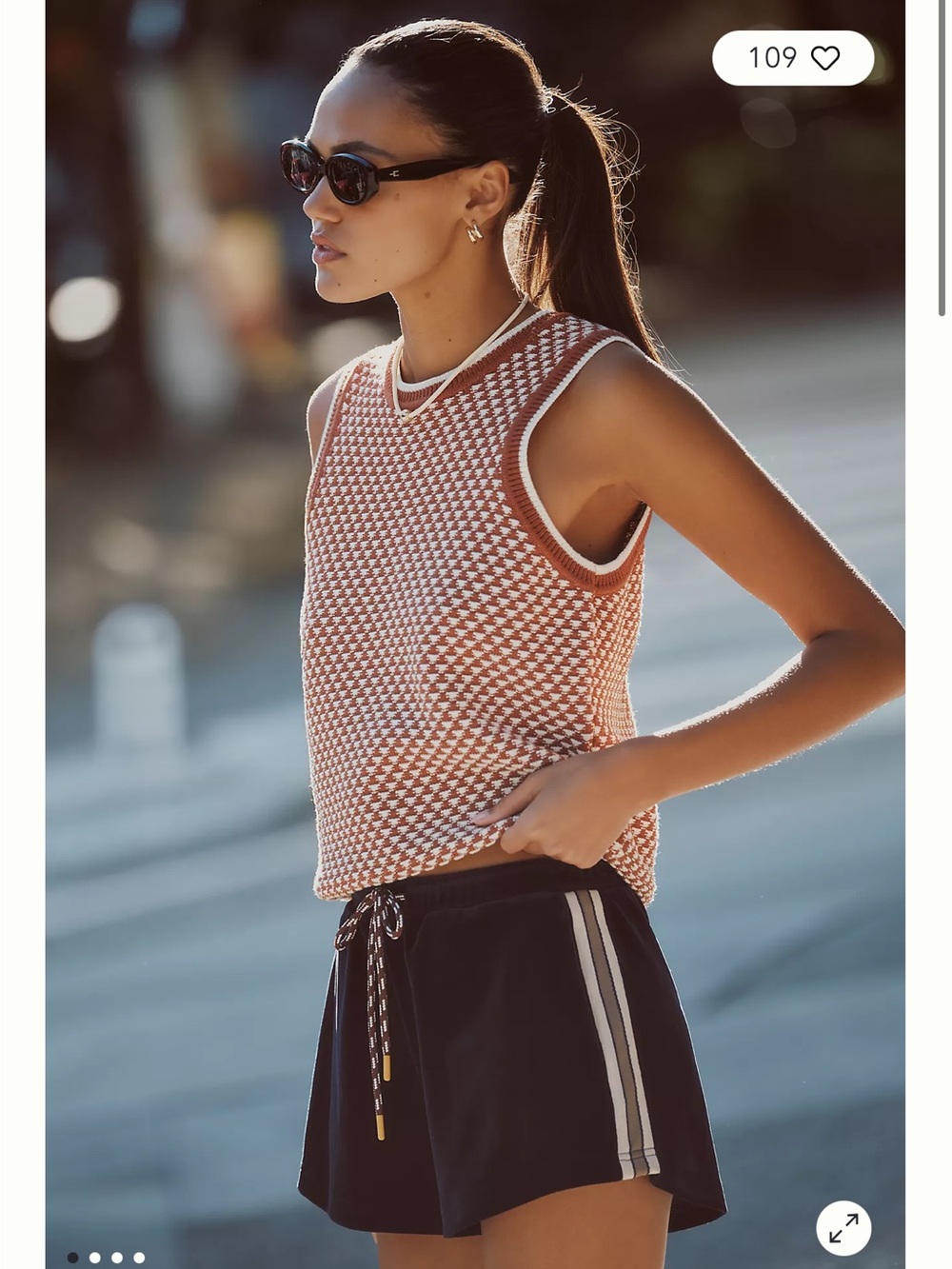 Varley Jenson Knit Tank Top - Rust & White Houndstooth